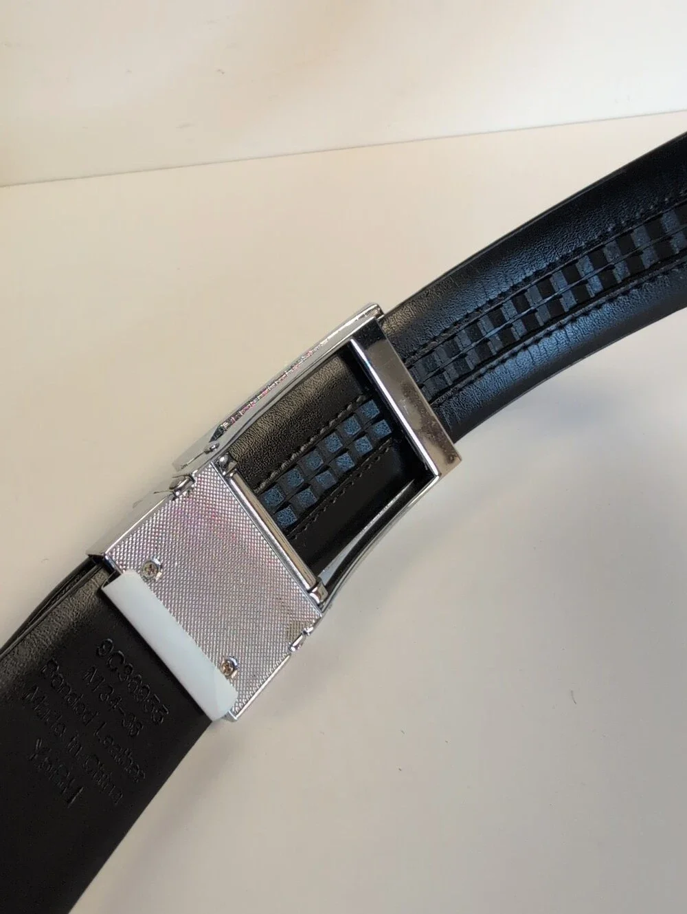 Men's Black Bonded Leather Ratchet Belt Silver Slide Buckle Adjustable 34-36